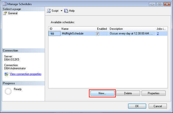 Click new button in manage schedules frame