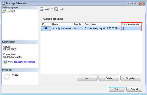 Schedule with attached jobs count
