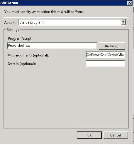 add powershell.exe in the program/script textbox