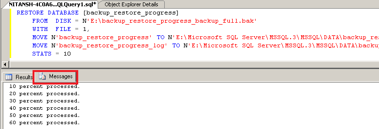using t-sql to show the restore progress