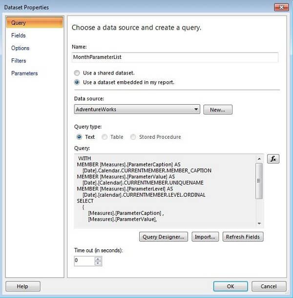 the mdx query is a standard for a dataset that populates a dropdown list
