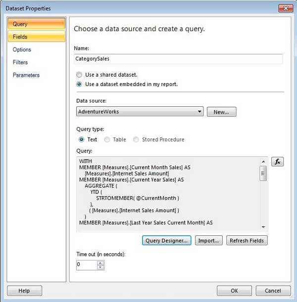 click on datasets in the report data section