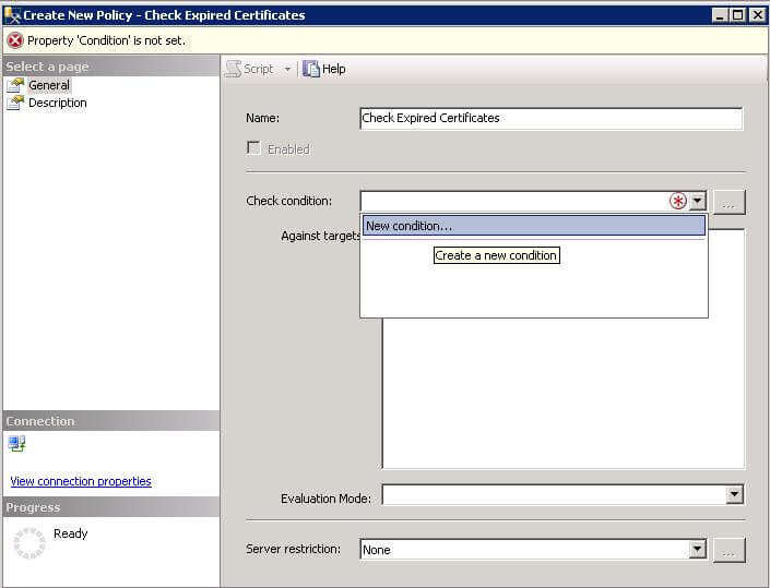 create a policy to check for expired certificates within our sql server instance