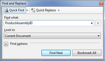 using the quick find dialog box