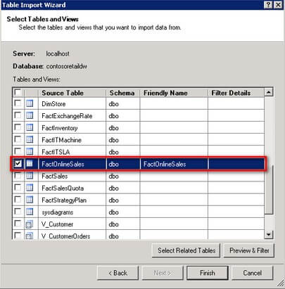 select the tables from which you would want to import data