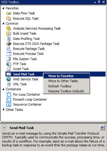 SSIS Toolbox move to favorites