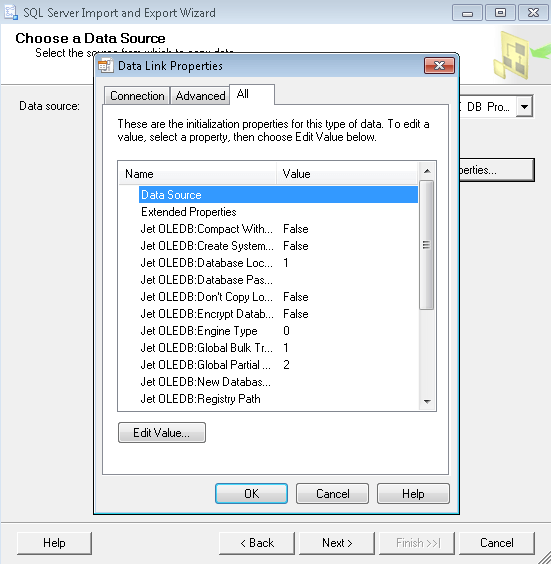 The All tab of the Properties window