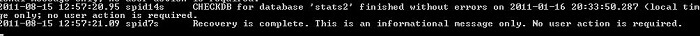 SQL Server recovered after starting in Single User Mode