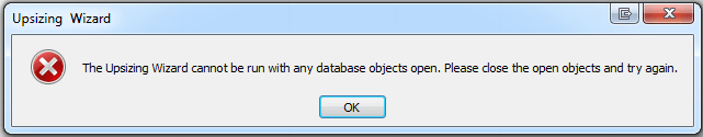 Microsoft Access Upsizing Wizard Error