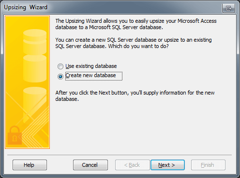 Microsoft Access Upsizing Wizard Create Database