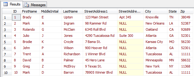 SQL Server Management Studio Query Results