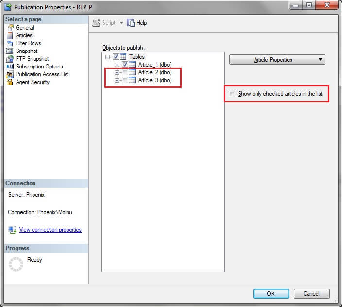 replication publication properties