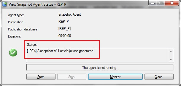 sql server snapshot agent status