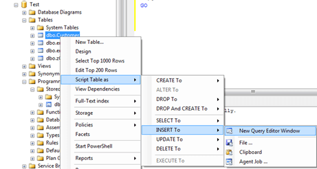 SQLServerManagementStudioGenerateInsertCommand