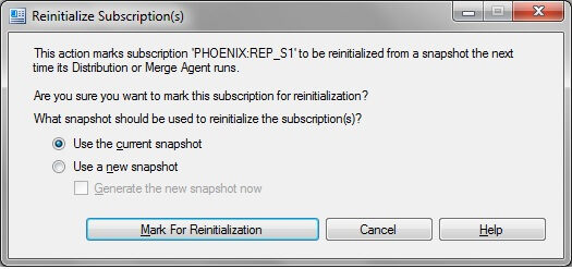 sql server reinitialize subscription