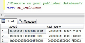 Output of sp_repltrans when run on publisher database