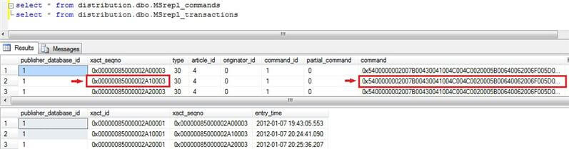 Select operation on MSrepl_commands and MSrepl_transactions