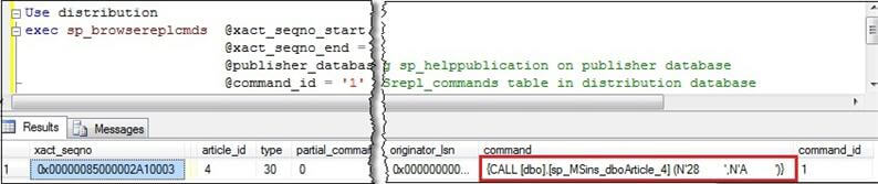 A sample execution of sp_browsereplcmds on
distribution database