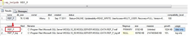 Run sp_helpdb on publication database