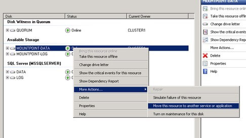 Failover Cluster Management Move this resource to another service or application