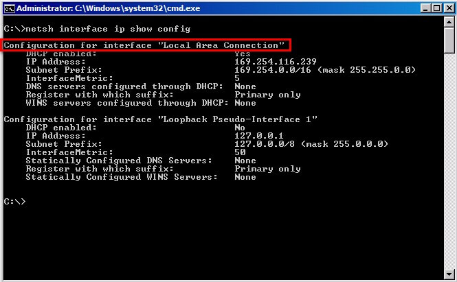 Display network adapter properties via netsh
