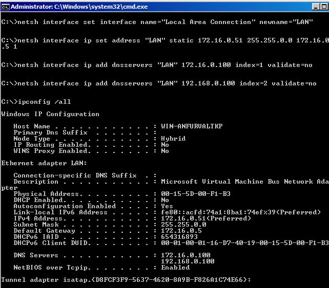 Configuring network settings via NETSH