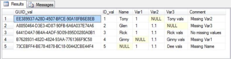 sql server query result output