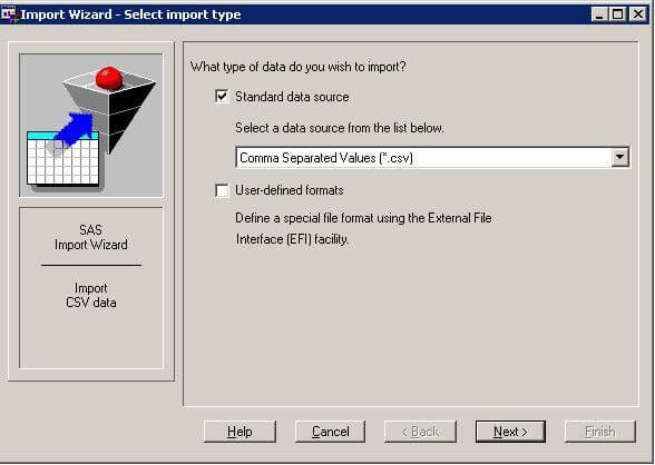 sas import wizard data source