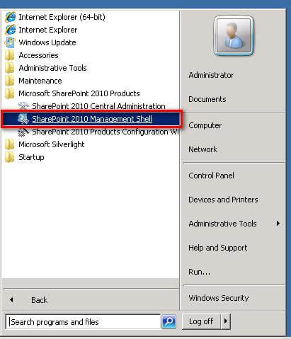 the SharePoint 2010 Management Shell