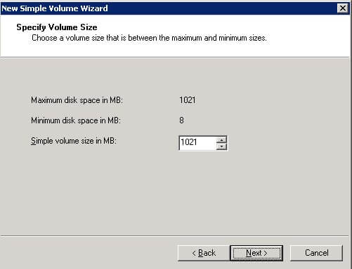 Specify Volume Size dialog box