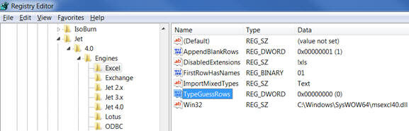 Registry value for the TypeGuessRow key