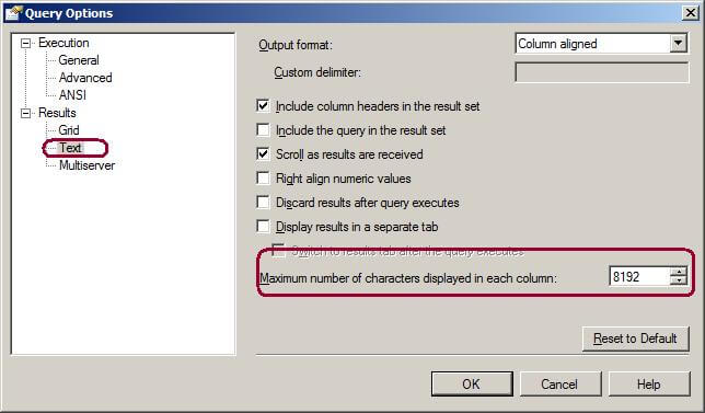Query Options Window