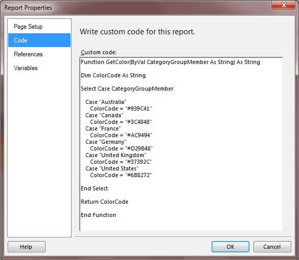 report properties
