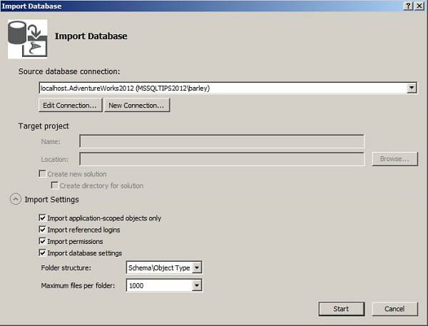 Import the schema from an existing database, a Microsoft SQL Server DAC Package File (.dacpac), or a T-SQL script