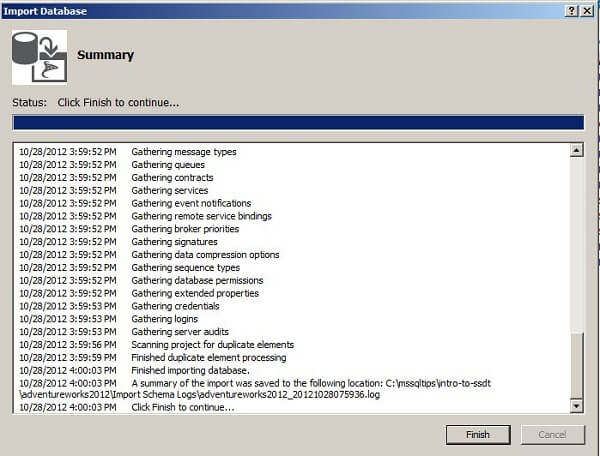 Import database actions performed in SSDT