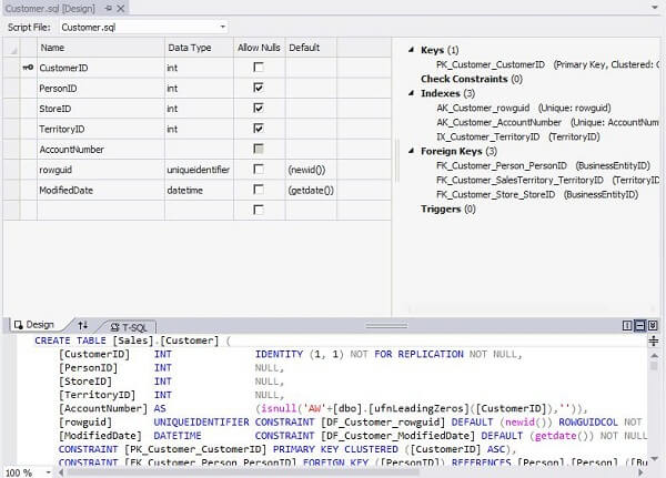 Change the schema for the Customer table in SSDT