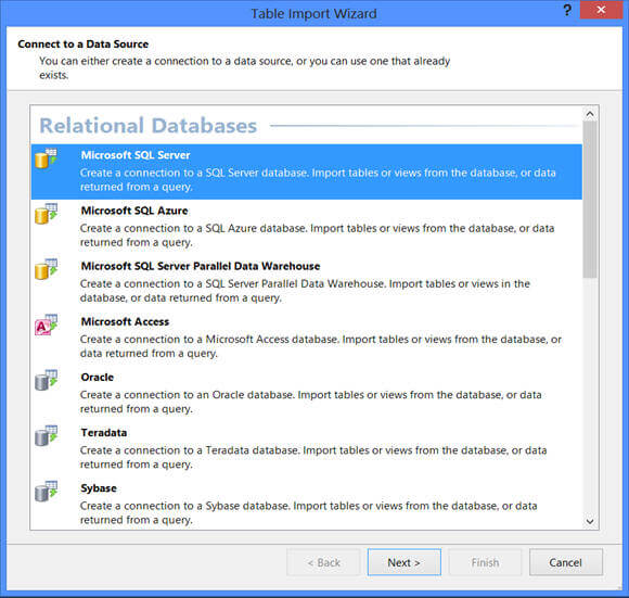 click on "Import from Data Source" to launch Table import wizard 