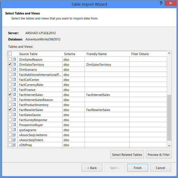 click on "Select Related Tables" button to include all the related tables