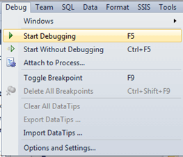 Start Debugging from the Menu bar