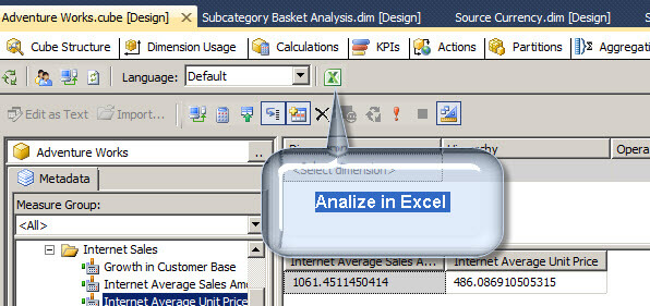 you have also a nice icon to open your SSAS project directly in Excel