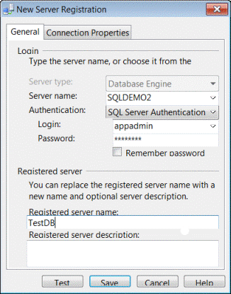 Register Test DB connection