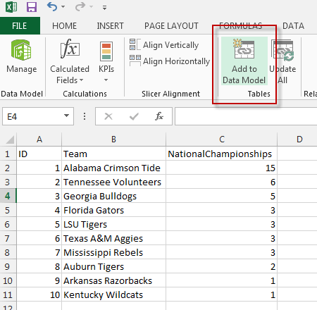 click Add to Data Model