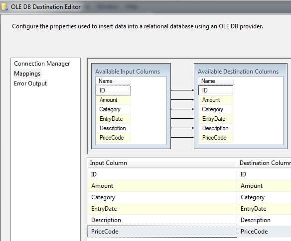 The following image shows the editor after the mapping