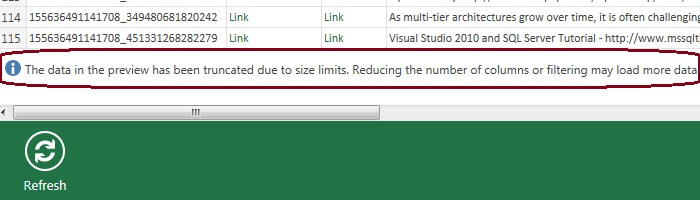Message about Data Size Limitation in Preview Version
