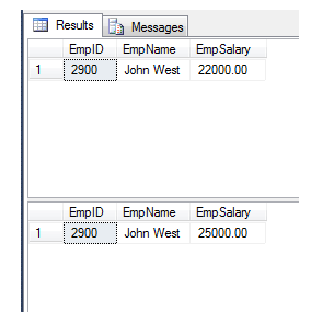 Despite the two SELECTs being in one explicit transaction, the empSalary value differs between the individual statements in that transaction.