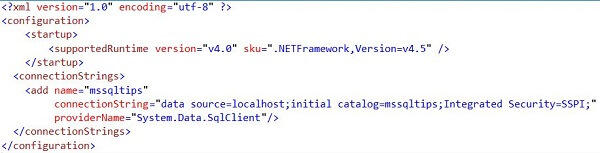 The connectionName parameter passed to the GetSqlConnection method must match a connection string in the app.config as shown below