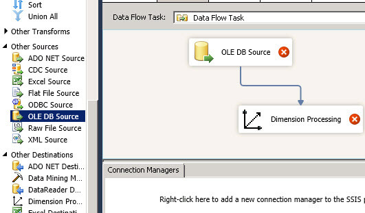 OLE DB Source and Dimension Processing