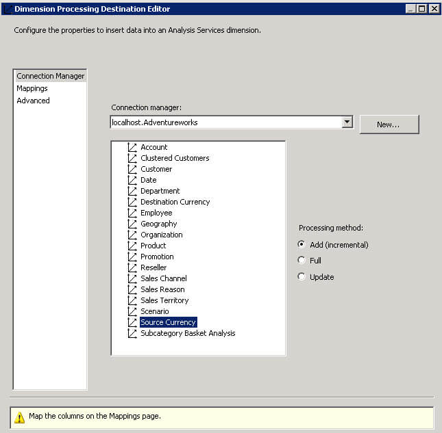 Dimension Processing Destination Editor