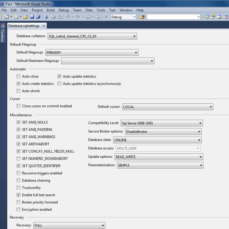 Double clicking the Database.sqlsettings file