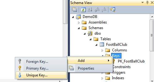 add a UNIQUE constraint by ClubName and City to our FootBallClub table